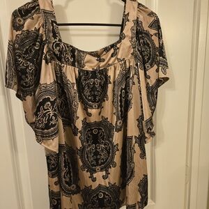 Michael Kors Black and Tan Patterned Top